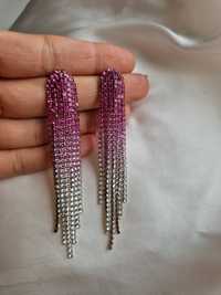 Zara kolczyki wiszące cyrkonie srebrne różowe 9,5cm błyszczące biżuter