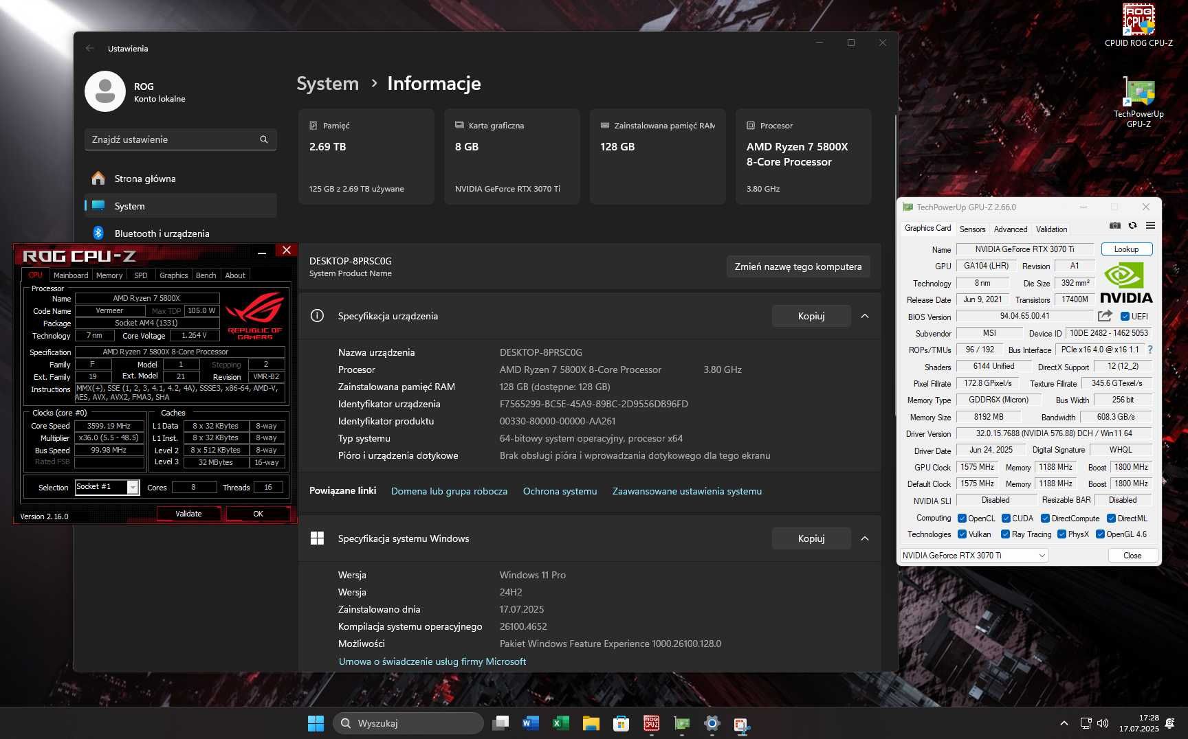Komputer - AMD Ryzen 7 5800X/128GB RAM/RTX 3070TI/512GB SSD/2,1 TB HDD