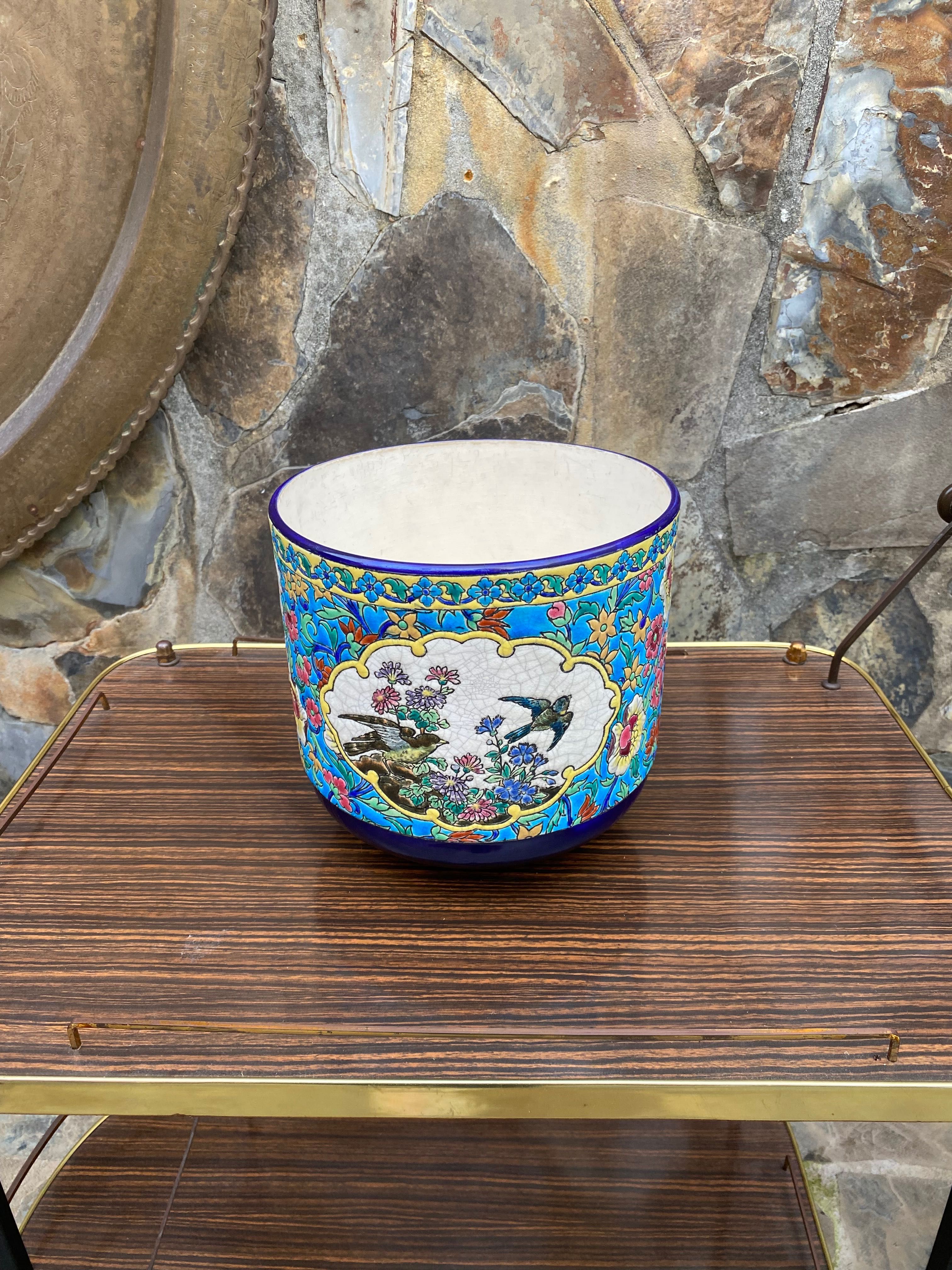 Cachepot Vaso Longwy Séc XIX 20,5 cm Marcado na massa