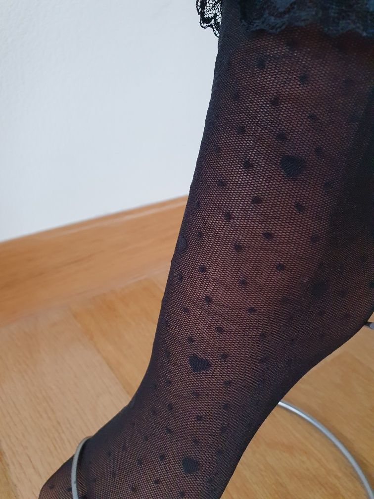 Skarpety Calzedonia czarne serduszka kropki Walentynki one size