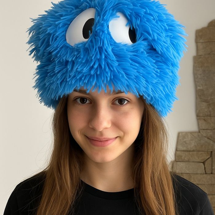 Кумедна тепла пухнаста шапка