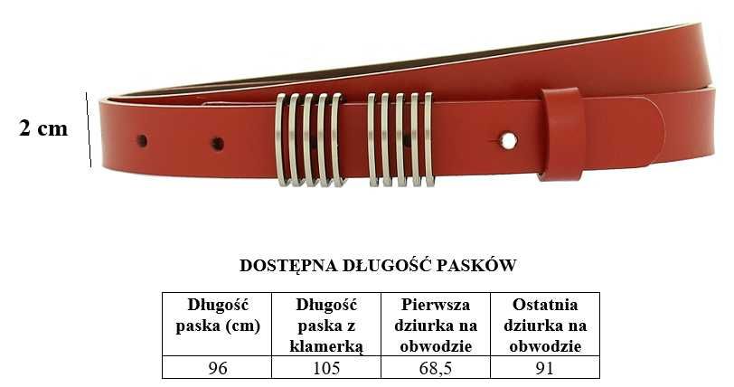 Karmelowy skórzany pasek damski 2 cm szeroki skóra 100%