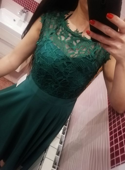 Nowa sukienka maxi długa wesele koronka koronkowa 38 M zieleń