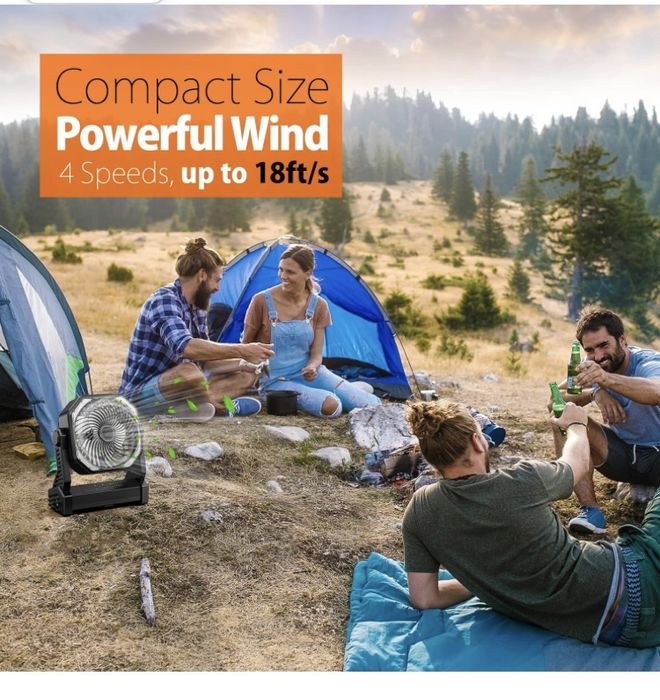 Ventilador portatil para campismo ou espacos exteriores carrega telm