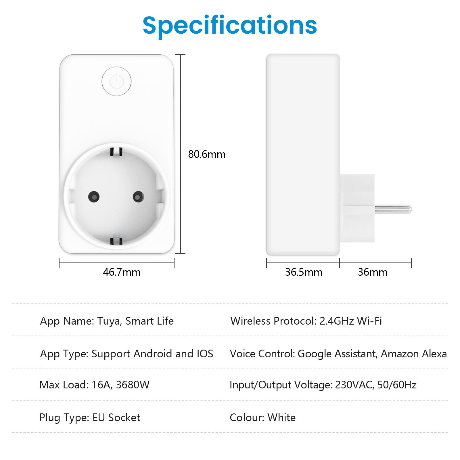 Умная розетка WiFi Tuya smart life,мониторинг потребления,Alexa Google