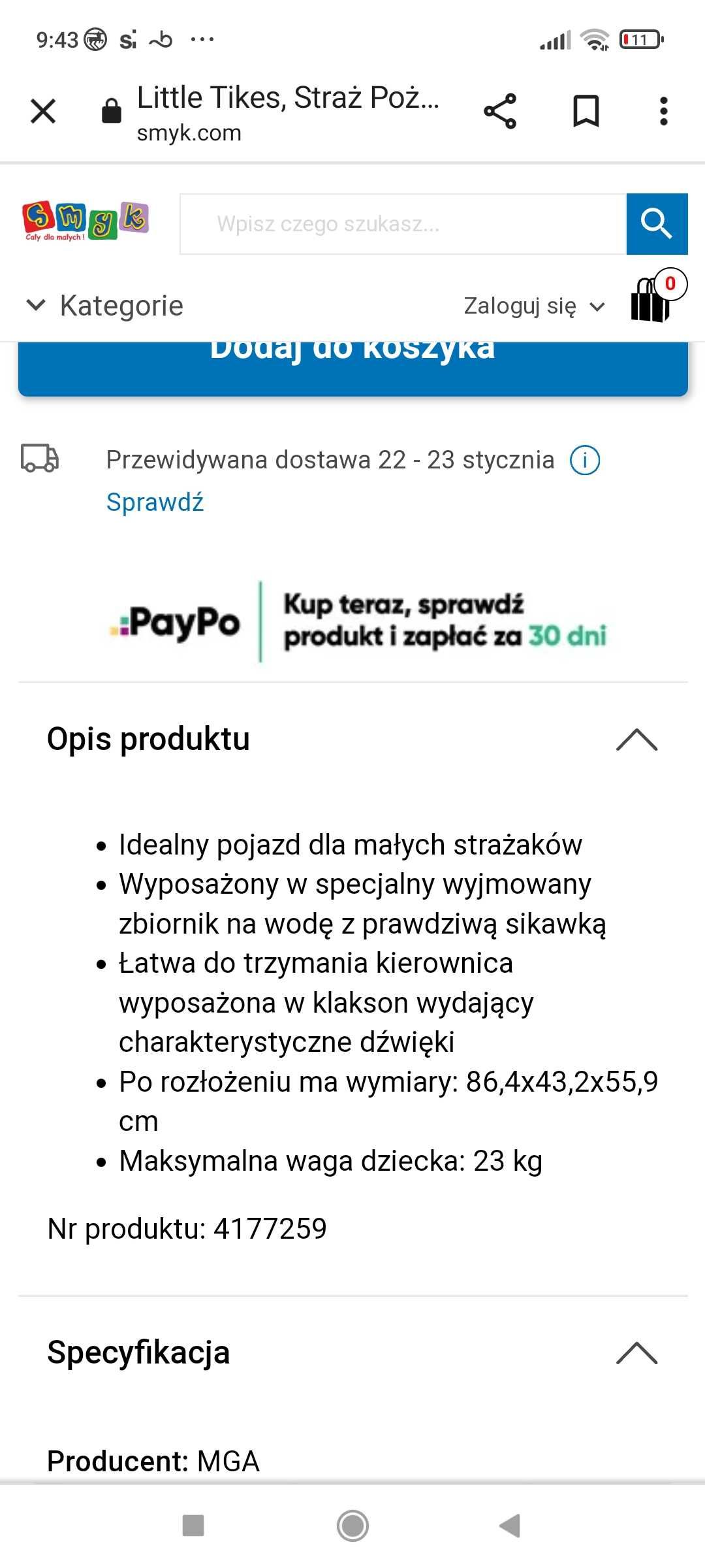 Auto samochód strażacki jeździk