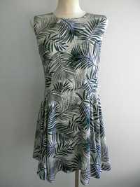 Sukienka HM Rozkloszowana Kremowa Roślinny Nadruk rozmiar 48
