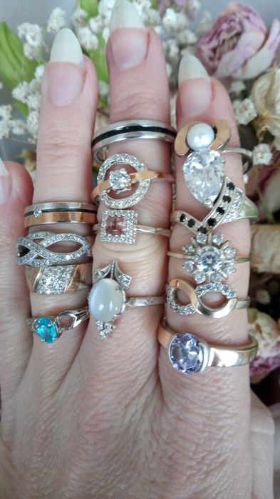 Срібні прикраси, каблучки різних розмірів, 15, 16, 17, 18, 19, 20, 21