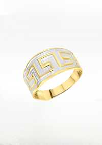 Złoty pierścionek 585 szeroki wzór grecki R 26