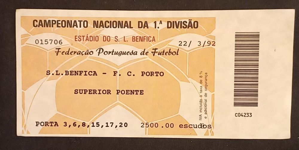 Vários Bilhetes de Jogo, Benfica-Porto, Estádio da Luz