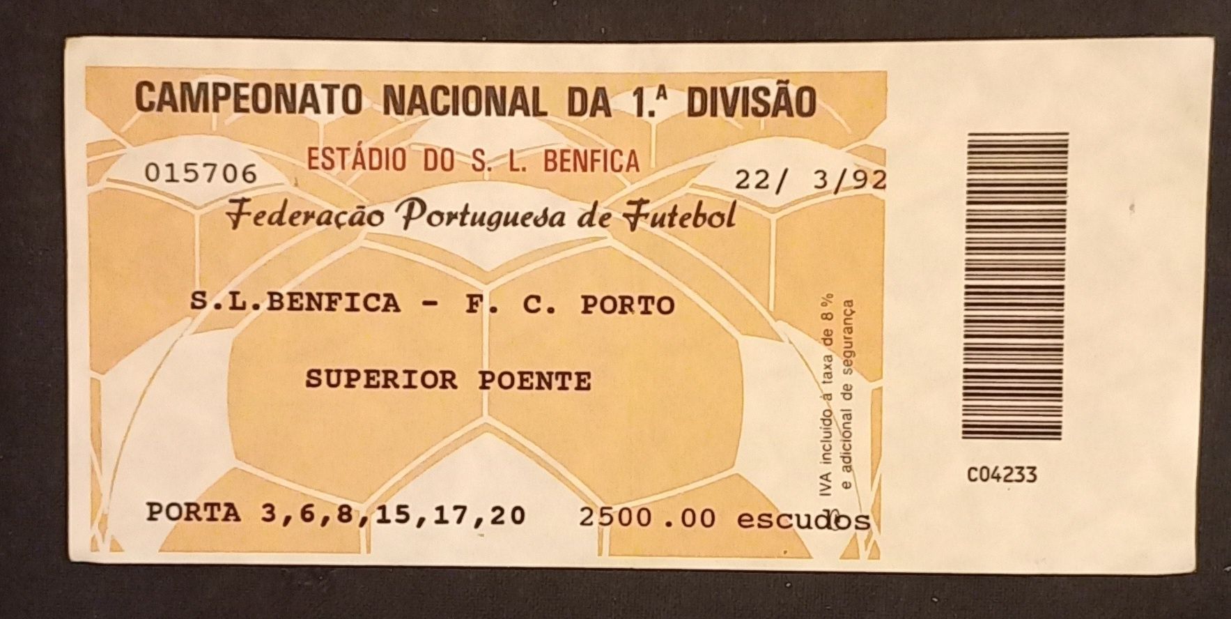 Vários Bilhetes do Jogo Benfica-Porto, Estádio da Luz