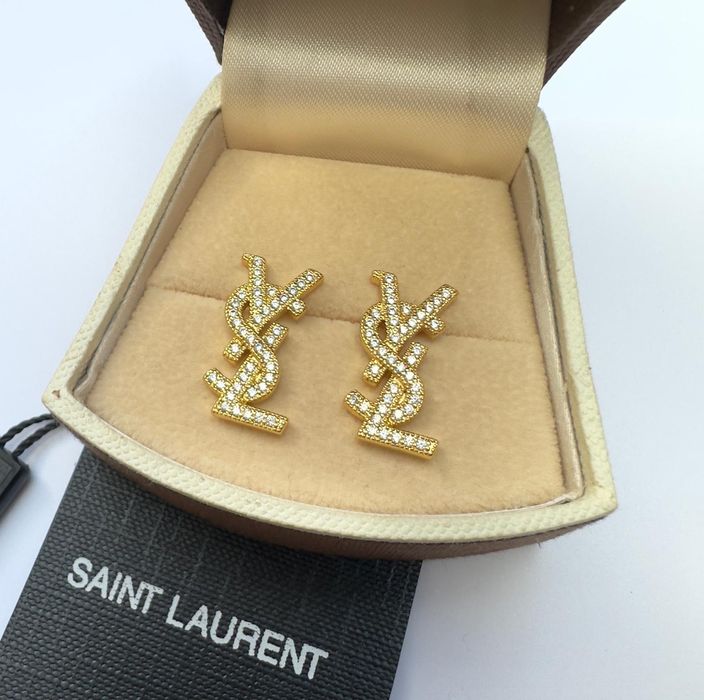 Kolczyki YSL złote z cyrkoniami Logo