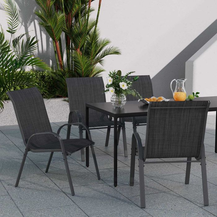 Krzesła ogrodowe 4 sztuki, balkonowe, czarne, łatwe do przechowywania