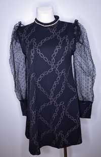 New Collection Elegancka sukienka czarna srebrny łańcuch Uni Nowa