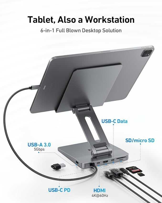 Stacja dokująca USB-C, aluminiowa podstawka ,HDMI USB-C-A iPada