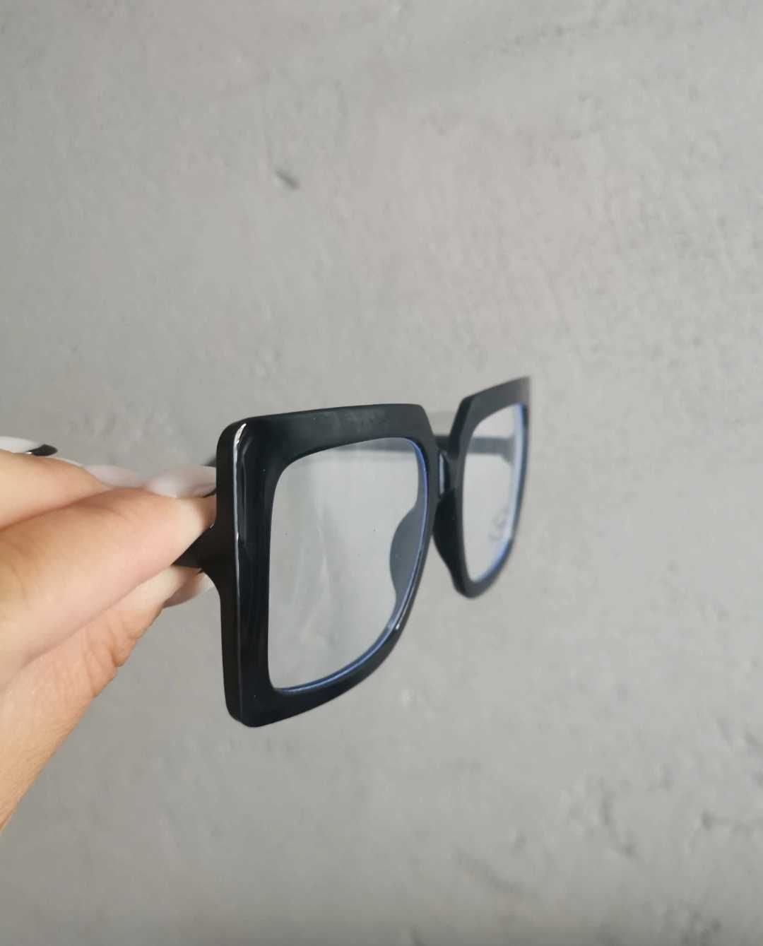 Okulary zerówki kwadratowe oprawki damskie czarne