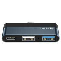 USAMS Adapter Hub USB-C - USB 3.0/USB 2.0, Szary, Ładowanie 60W
