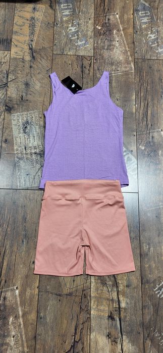 Świetny letni komplet top kolarki róż fiolet S