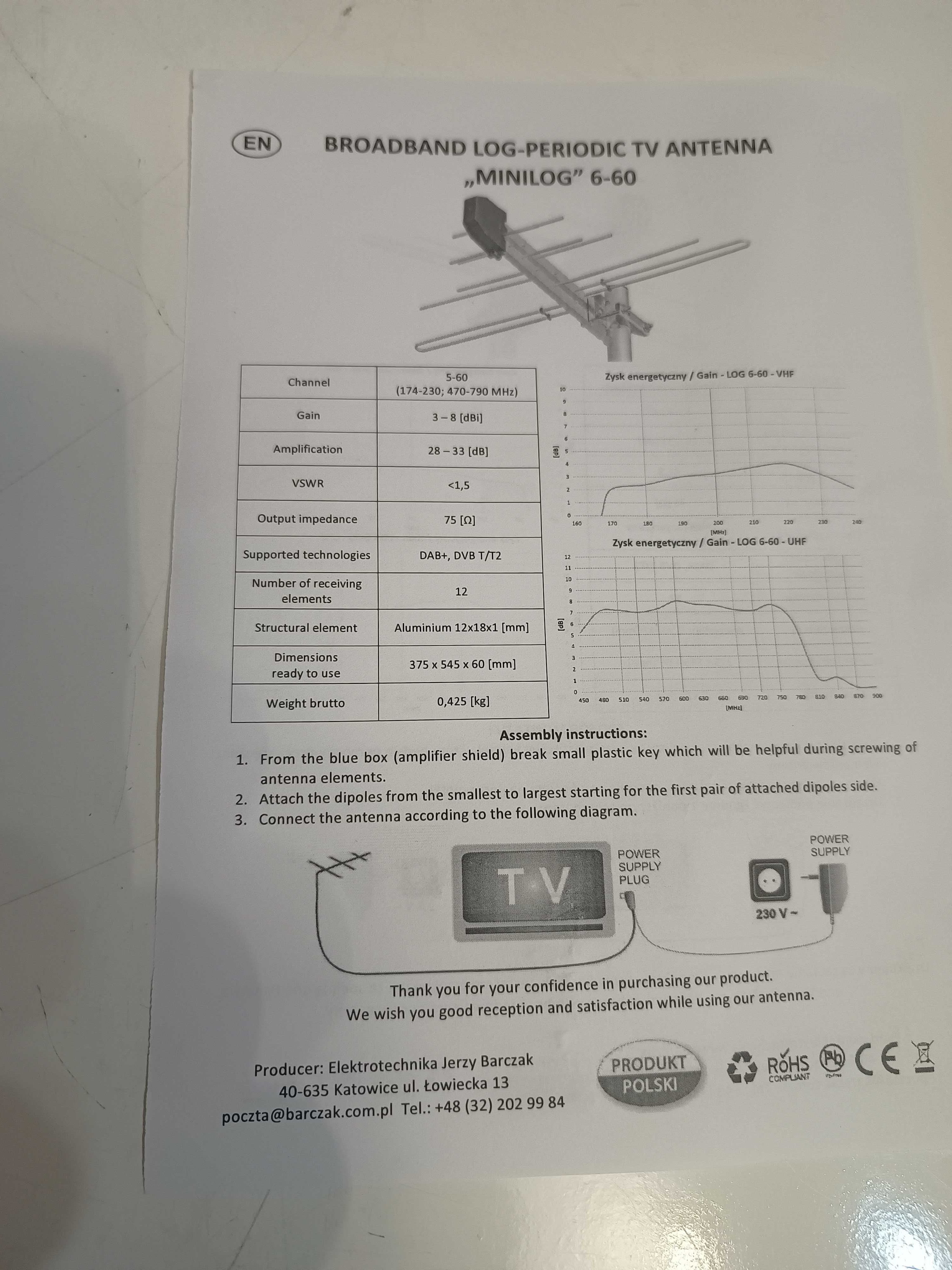 Antena DVB-T2 - combo  6LOG HV , aktywna - TV Republika