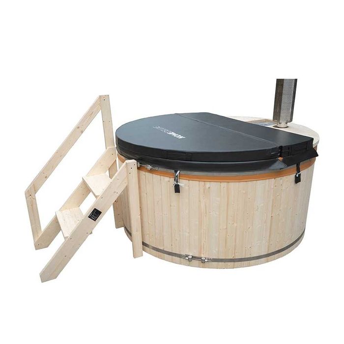 Wanna z hydromasażem opalana drewnem Ø180 cm 4os schody pokrywa BANIA