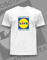 T-shirt męski, koszulka z nadrukiem LITR jak Lidl