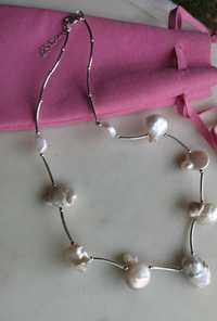 naszyjnik choker perły barokowe srebro naturalne perły
