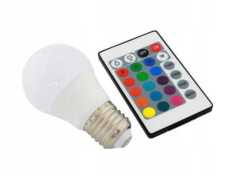 Żarówka Led RGB kolorowa 16 kolorów E27 3W + pilot