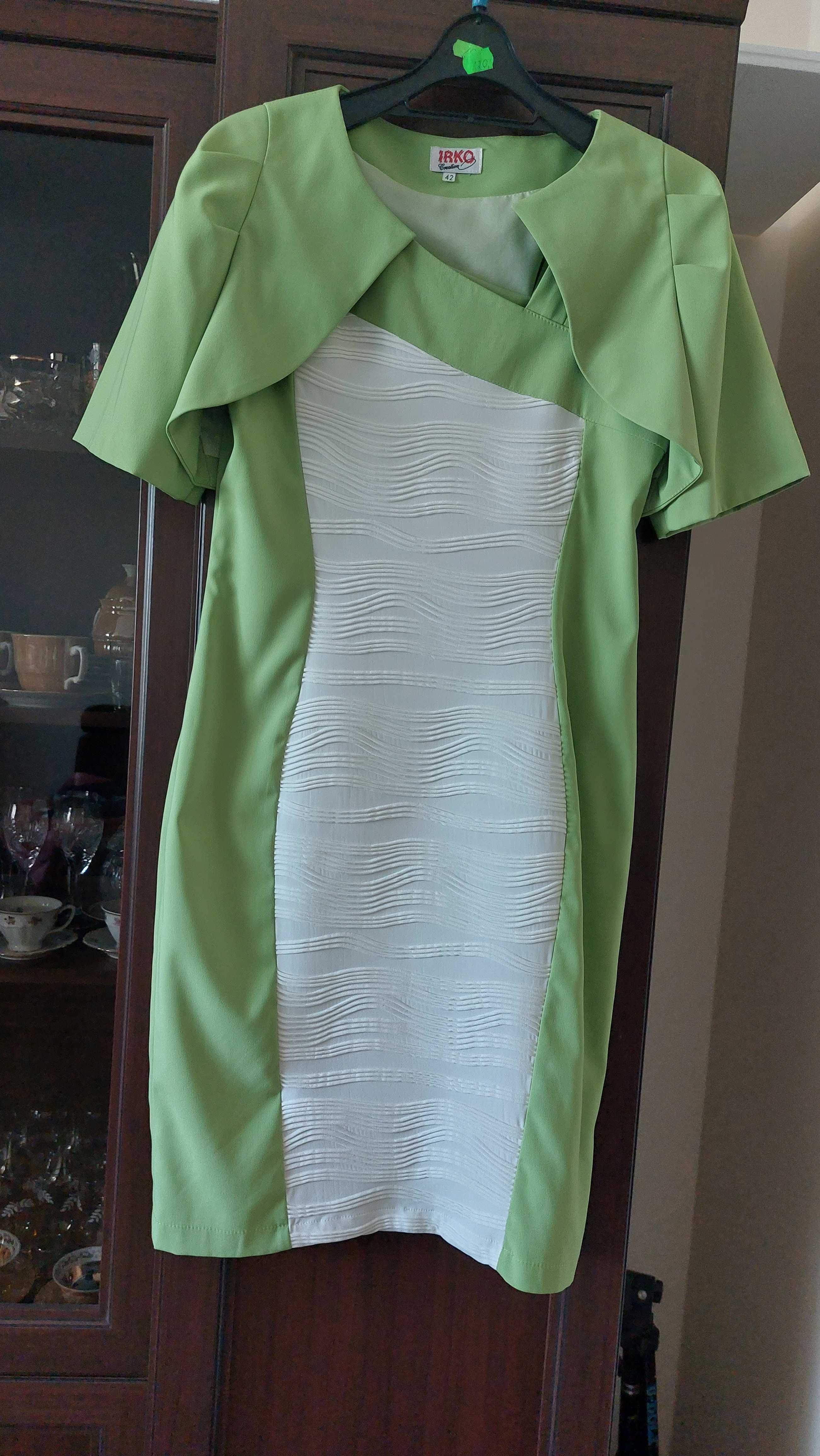 Sukienka midi zielono-biała 42