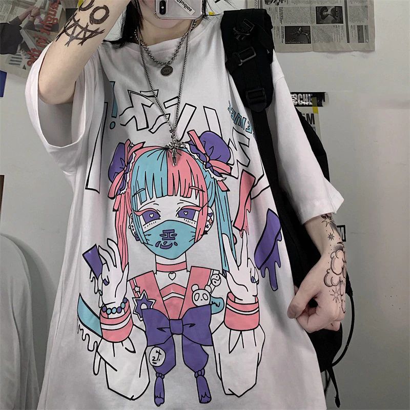 Koszulka oversize z nadrukiem T-SHIRT japoński styl anime manga - M