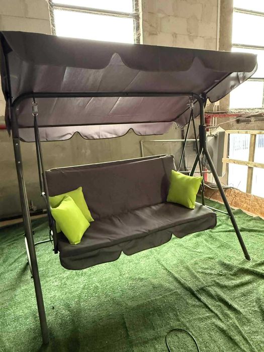 Huśtawka ogrodowa 3-osobowa z regulowanym daszkiem - POWYSTAWOWA
