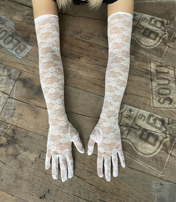 Koronkowe rękawiczki białe ślubne - NOWE