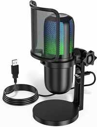 Mikrofon USB z oświetleniem RGB do komputera kardioidalny filtr pop
