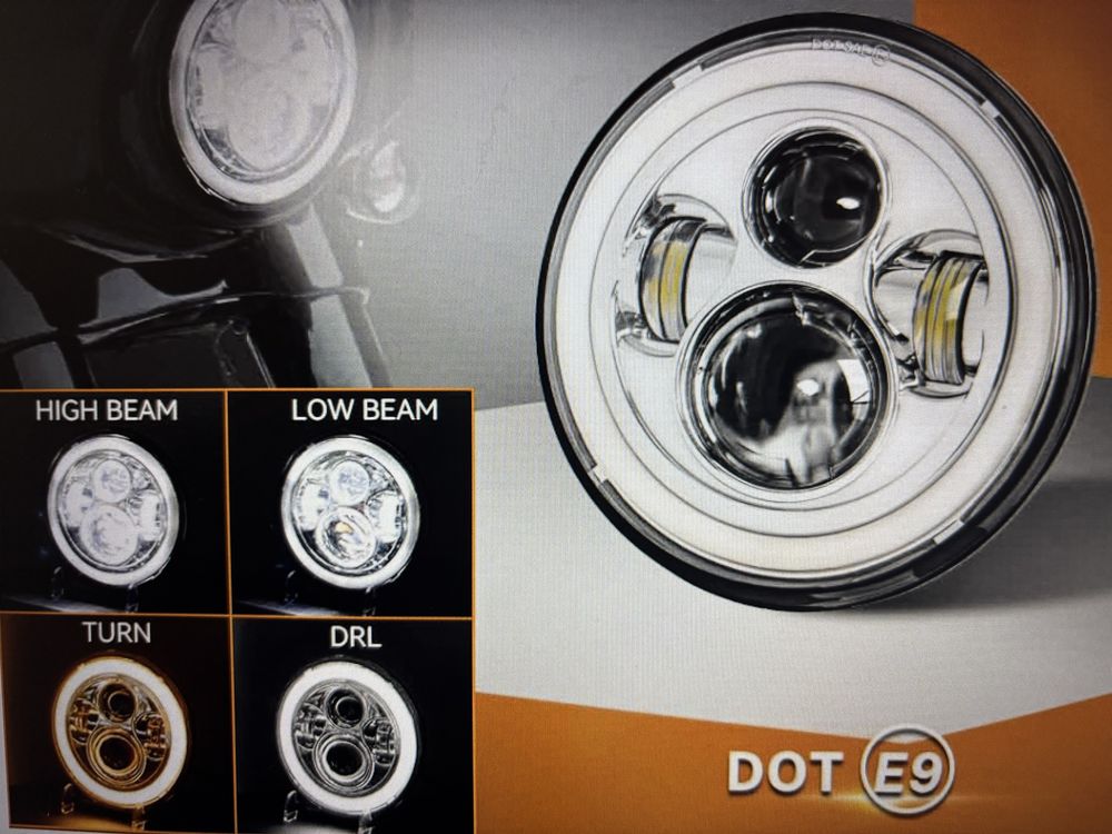 Lampa led 7” + mocowanie + 2 ligtbary 4,5 cala Harley Honda Yamaha Suz
