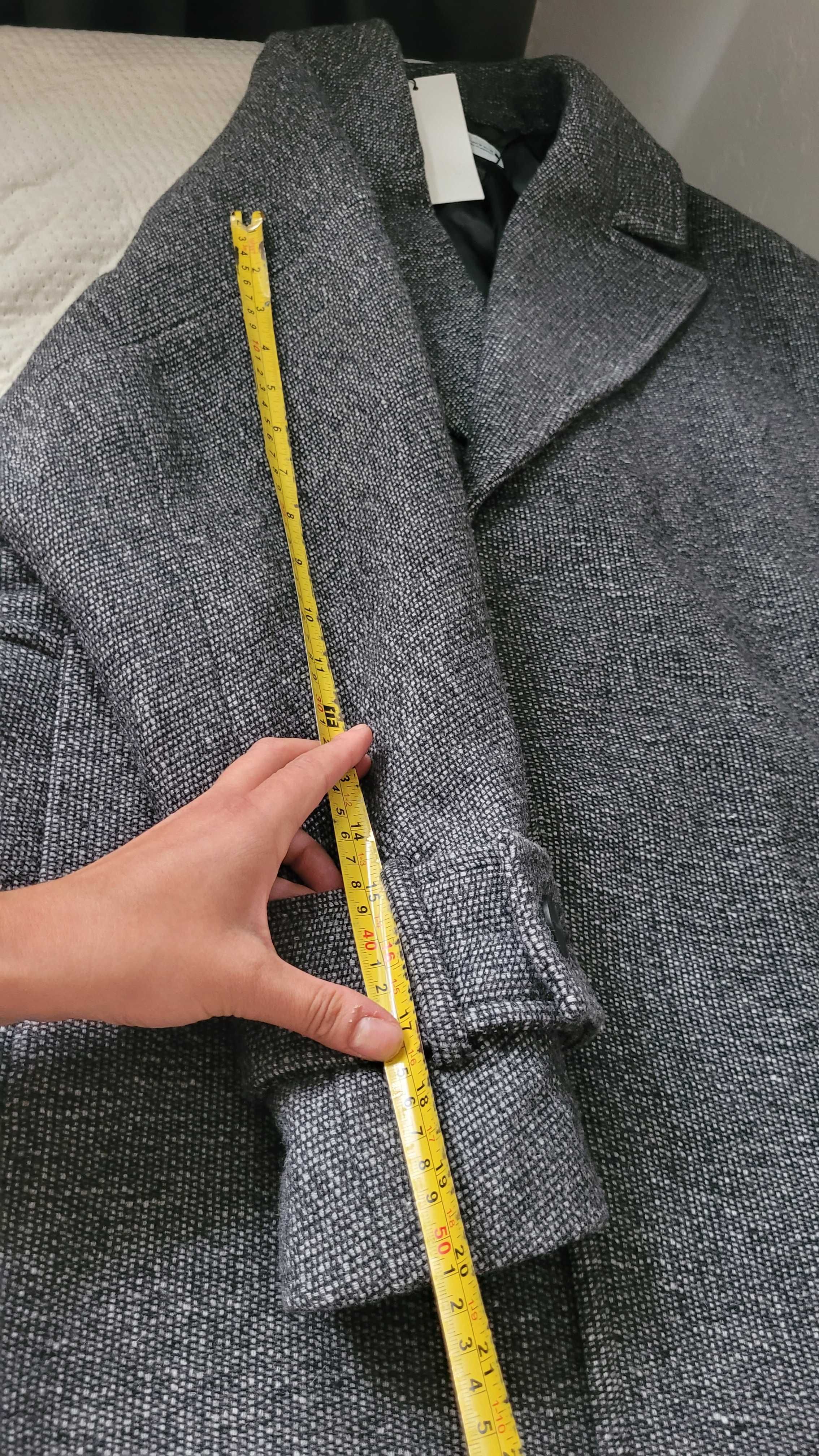 Długi klasyczny płaszcz Zara 67%wełna nowy szary wiązany szlafrokowy
