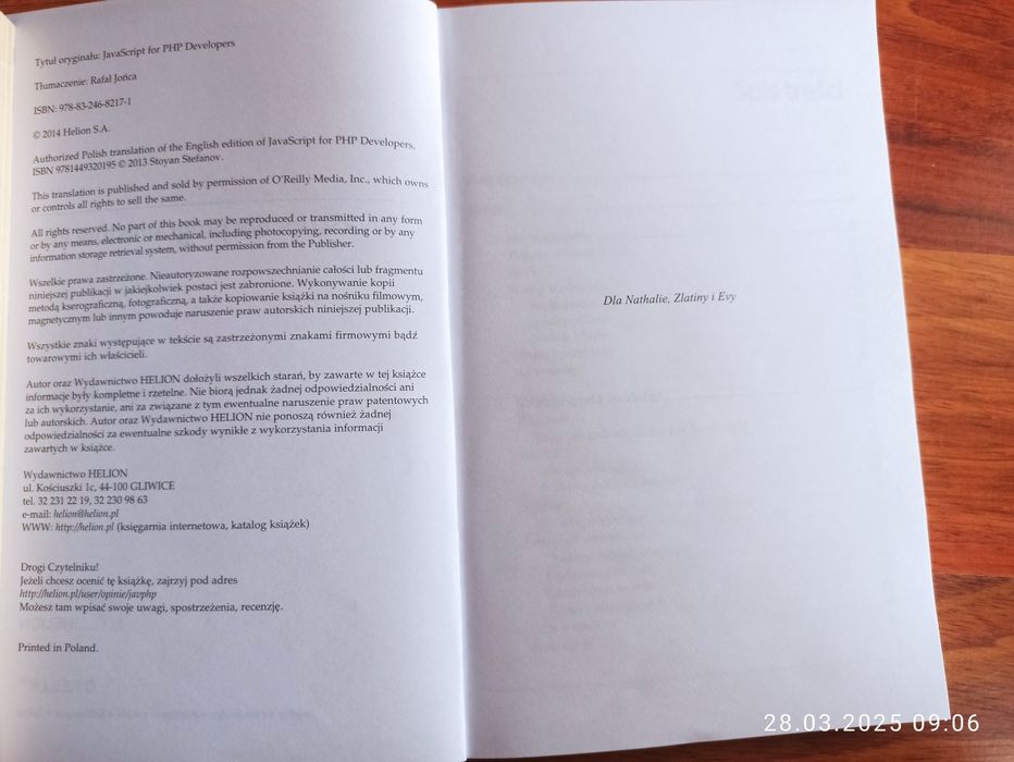 Sprzedam dobrą książkę JavaScript dla programistów PHP Stoyan Stefanov