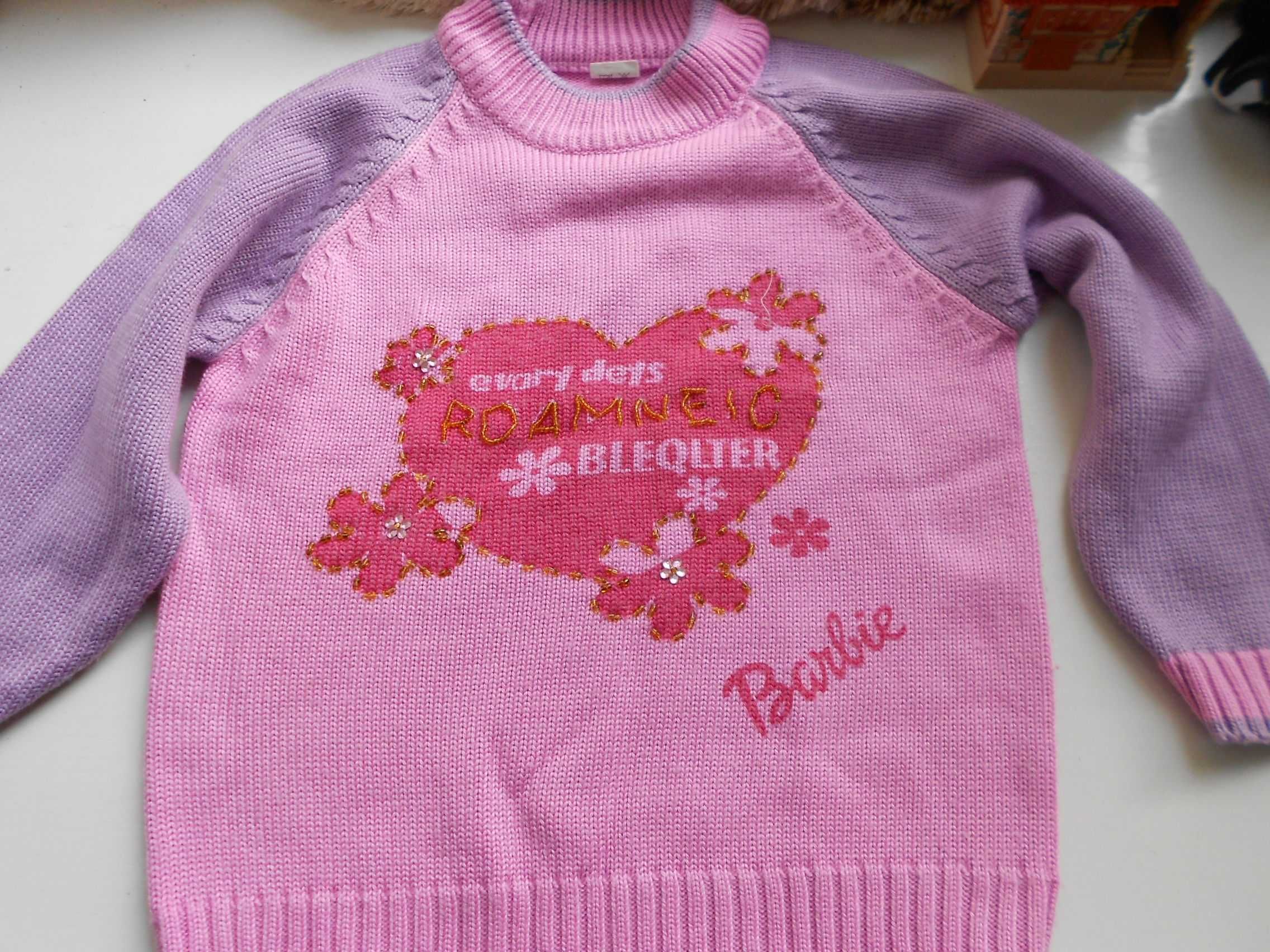 sweter sweterek różowy zimowy gruby BARBIE 134