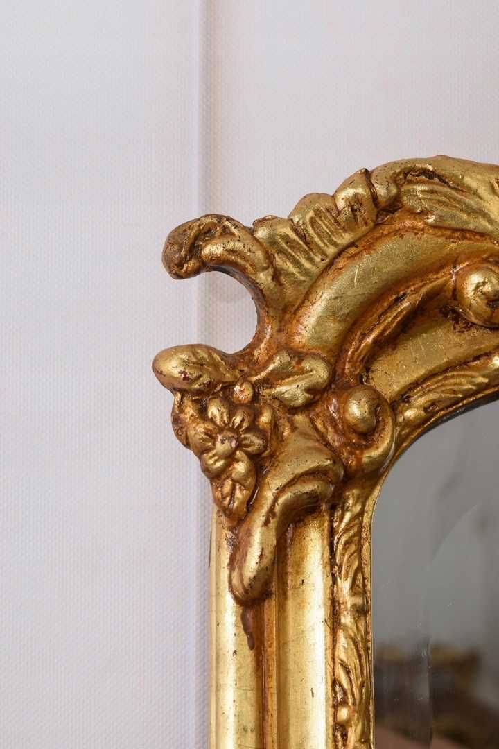 Pałacowe Drewniane Złote Smukłe Lustro z Francji - Piękna Rama - 110