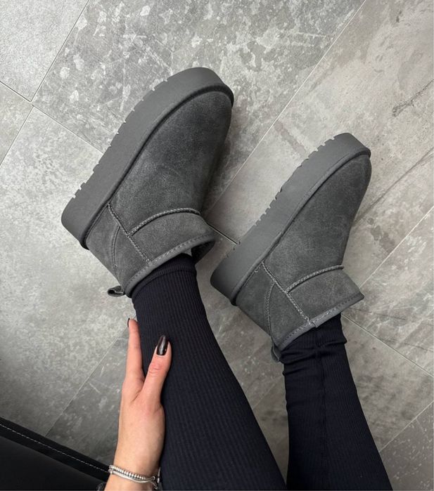 Натуральні уггі шоколад, сірі, кемел міні угги на високій підошві ugg