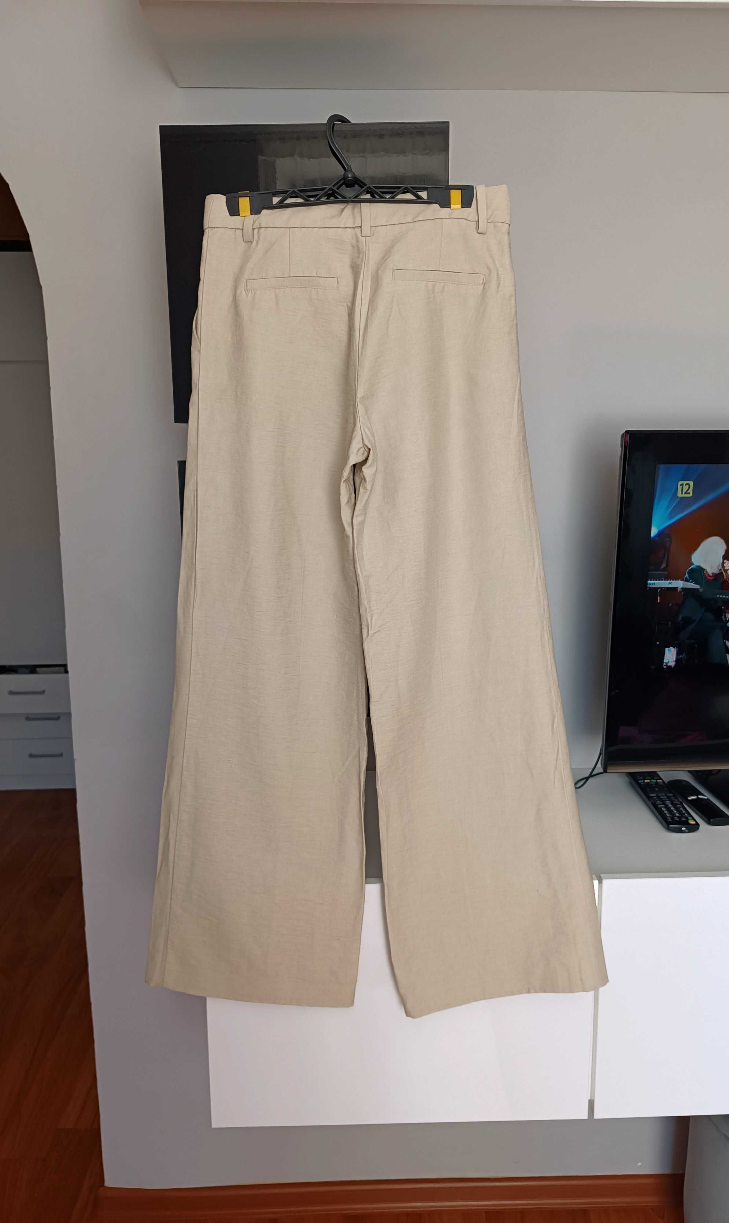 Nowe spodnie z lnem beżowe oliwkowe eleganckie szeroka nogawką H&M