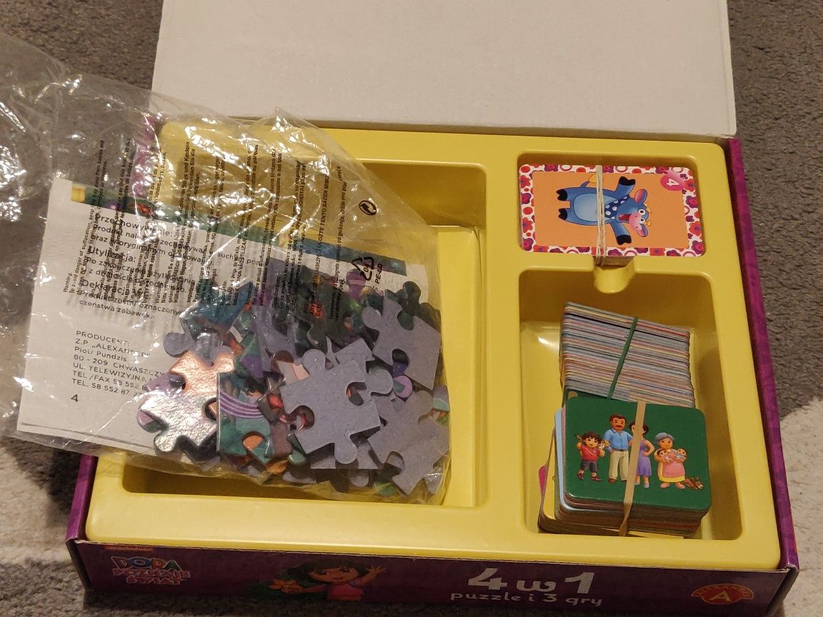 Gra zestaw zgadnij kto to, cyferki, 4w1 - puzzle i 3 gry Dora gratis