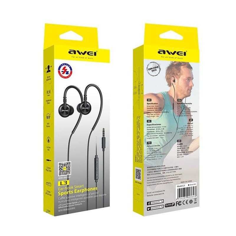 Провідні спортивні вакуумні навушники Awei L3