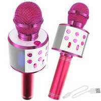 różowy mikrofon z głośnikiem karaoke usb
