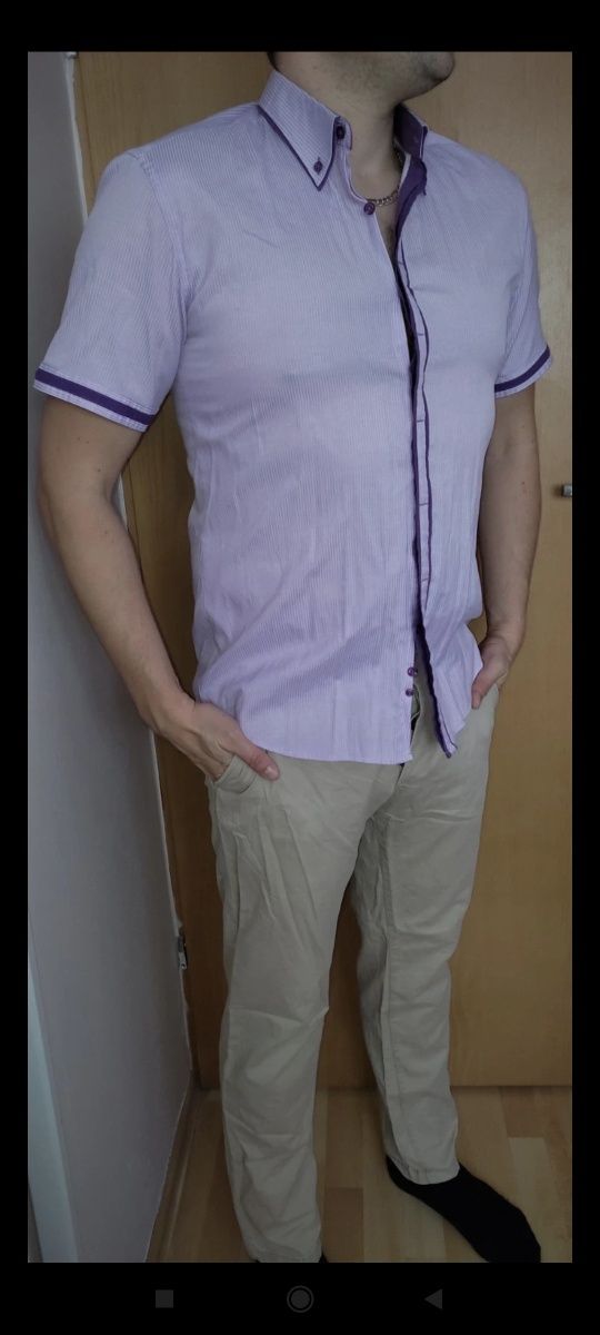 Koszula męska fioletowa w prążki XL