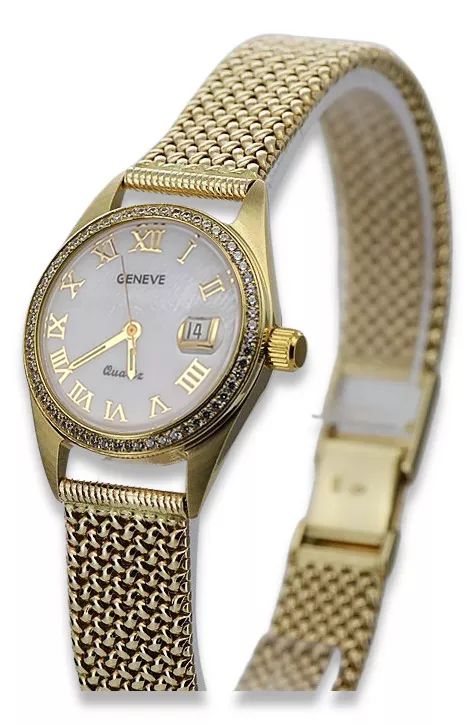 Złoty zegarek damski 14k Geneve z perłową tarczą lw078ydpr&lbw003y Wr