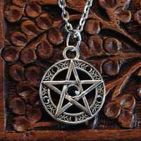 Pentakl wicca z czarnymi kryształkami pentagram amulet talizman
