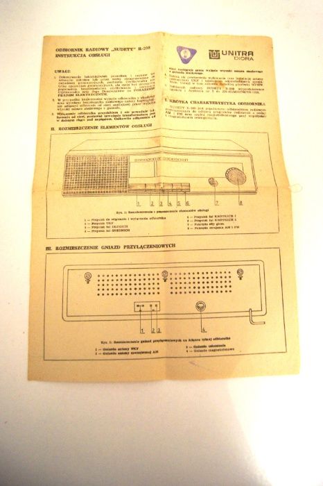 odbiornik radiowy sudety R-208 unitra diora instrukcja obslugi karta