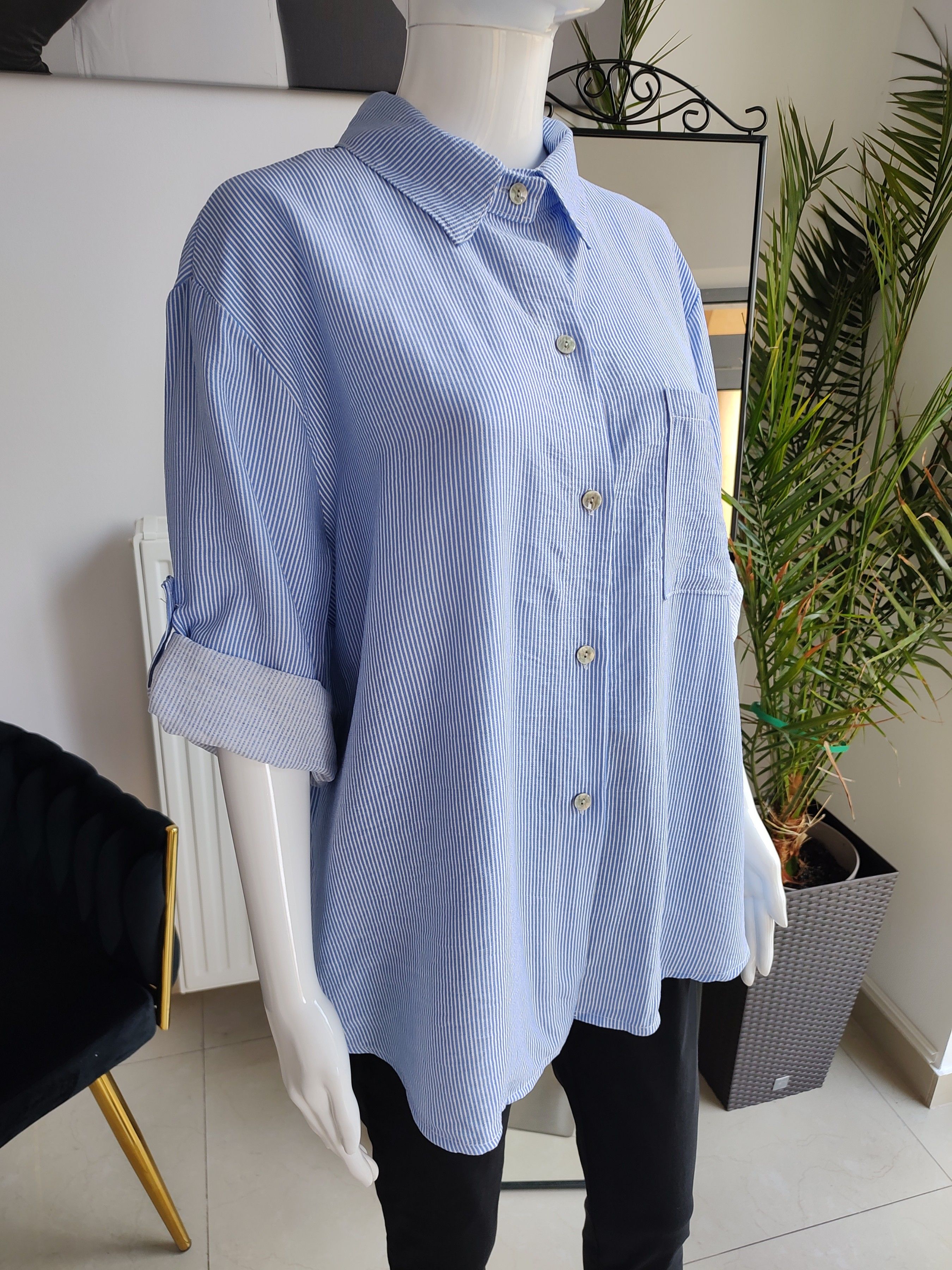 Koszula oversize w paski - niebieski One size
