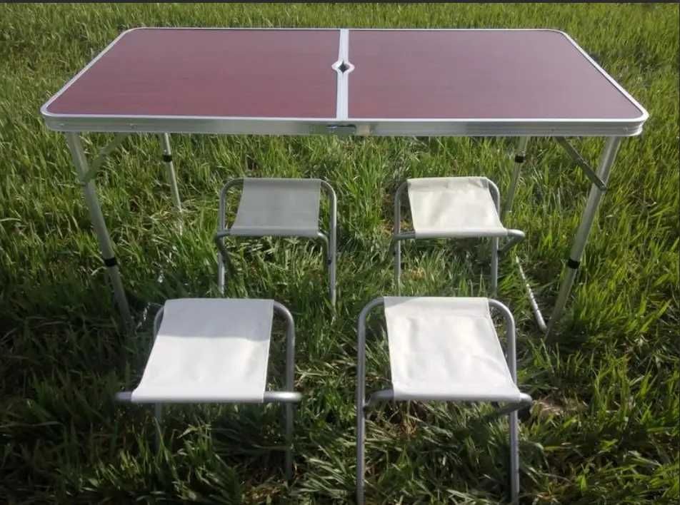 Набор мебели алюминиевой раскладной стол + 4 стула коричневый