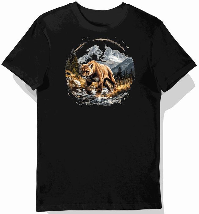 Koszulka męska czarna z motywem pumy góry i pola XL