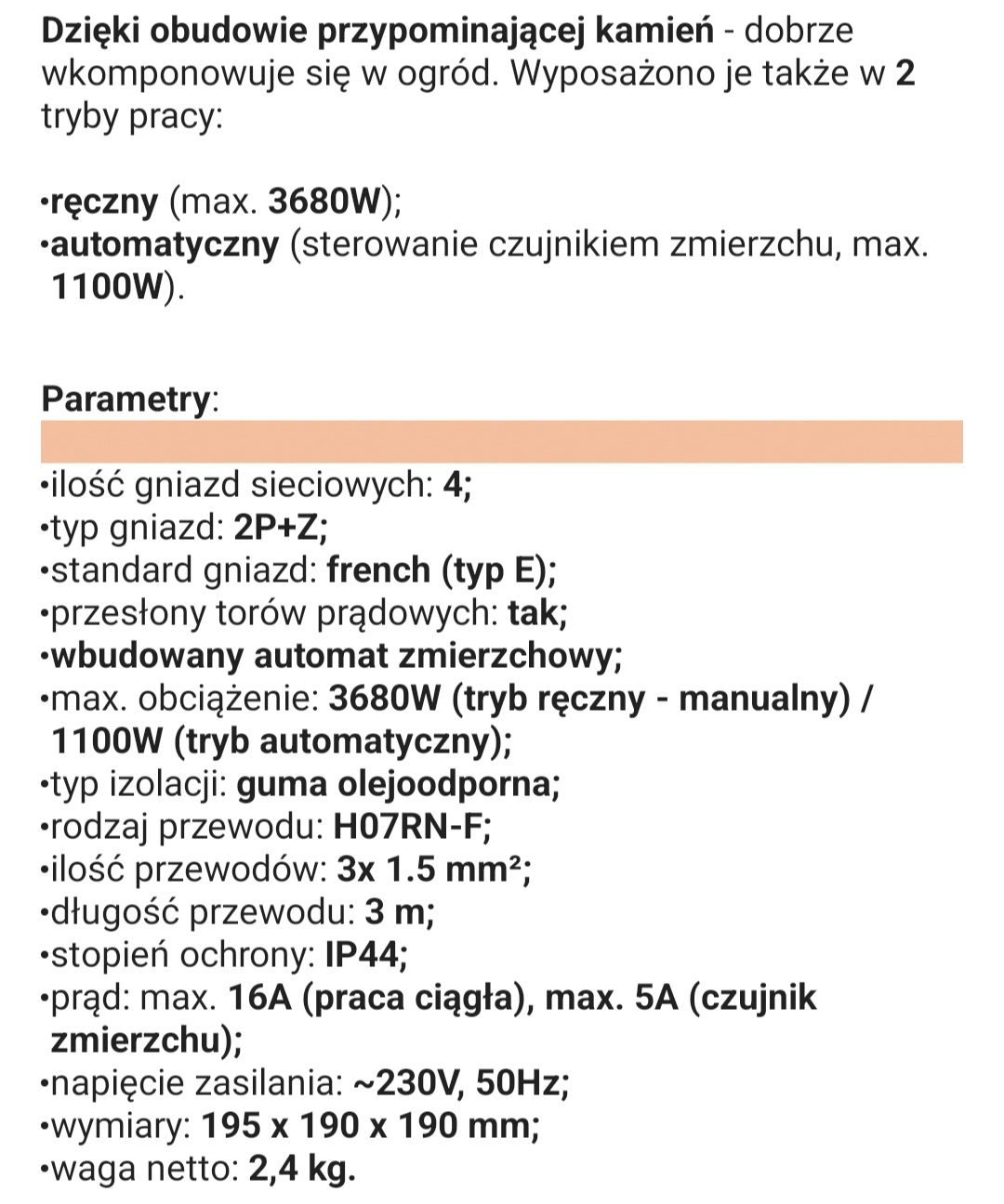 Gniazdo ogrodowe kamień z czujnikiem zmierzchu